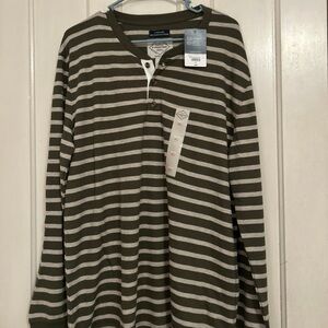 St. John's Bay Olive and White Striped Long Sleeve Shirt